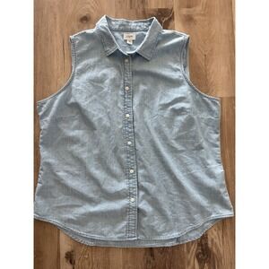 J.CREW Women's Denim Sleeveless Blouse Size Xl 100% Cotton Cowboy Western